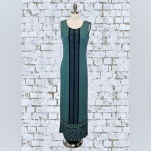 Liz Claiborne Maxi Dress Medium Floral Teal Yellow Blue